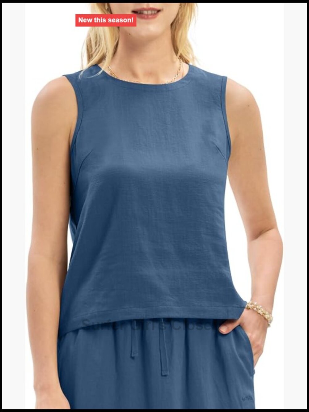 Women's Linen Blend Tank Top Loose Fit Summer Crew Neck Casual Sleeveless Top